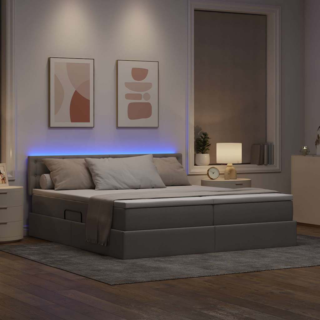 Letto con contenitore LED e materasso Tortora 200 x 200 cm