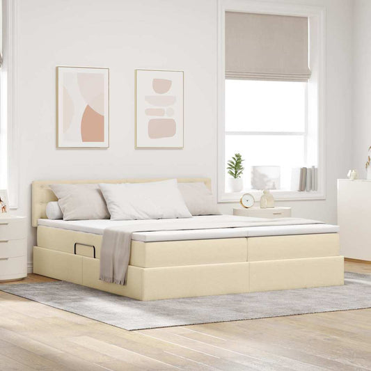 Letto con contenitore LED e materasso Crema 200 x 200 cm