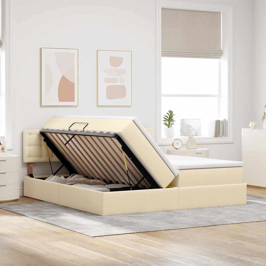 Letto con contenitore LED e materasso Crema 200 x 200 cm