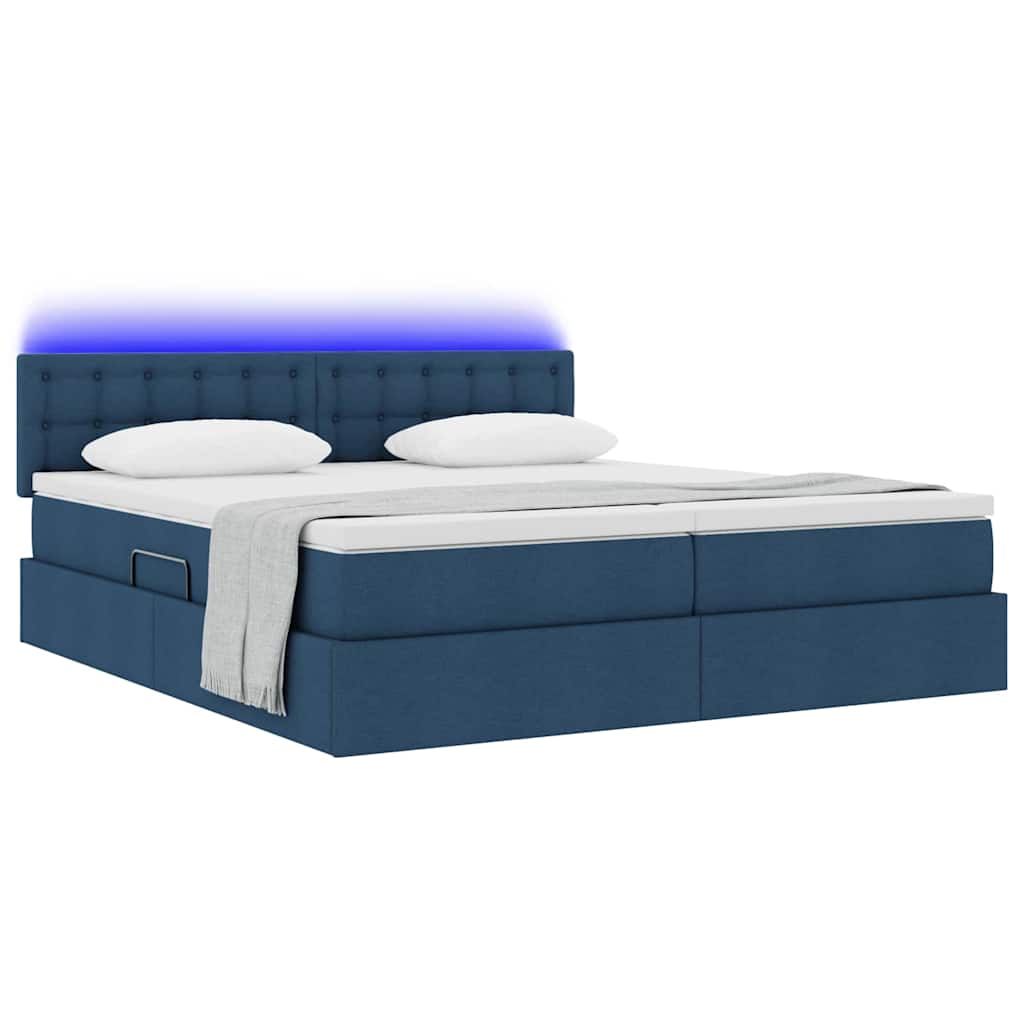 Letto con contenitore LED e materasso Blu 200 x 200 cm Tessuto