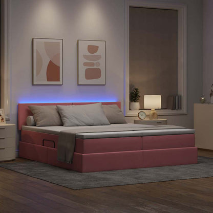Letto con contenitore LED e materasso Rosa 180 x 200 cm Velluto