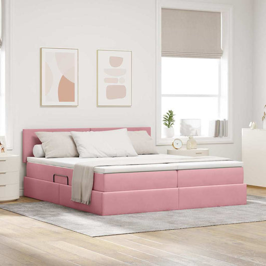 Letto con contenitore LED e materasso Rosa 180 x 200 cm Velluto
