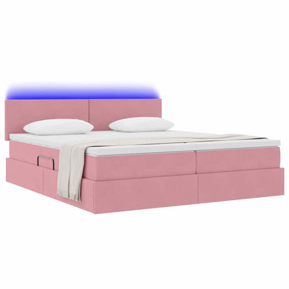 Letto con contenitore LED e materasso Rosa 180 x 200 cm Velluto