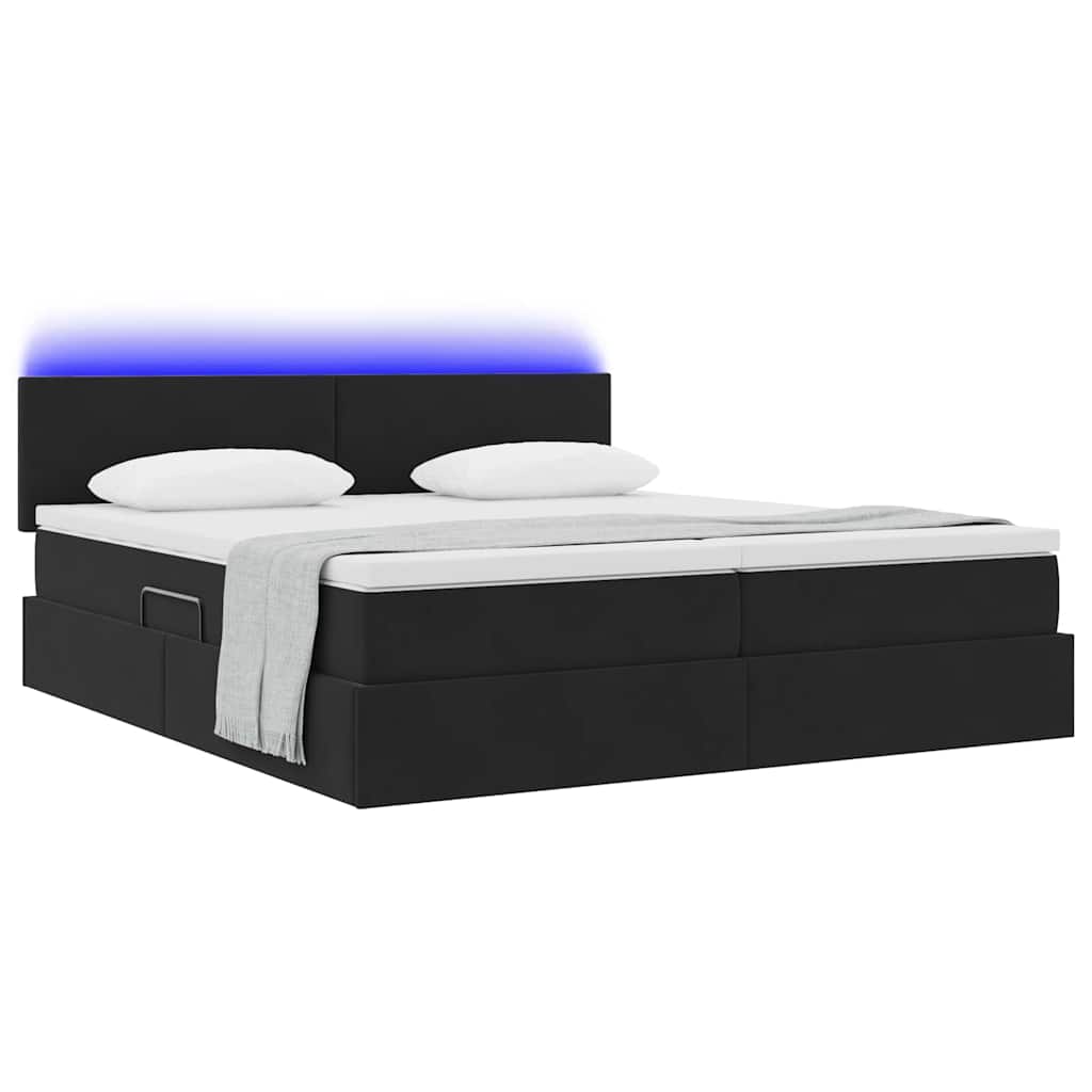 Letto con contenitore LED e materasso Nero 200 x 200 cm Velluto