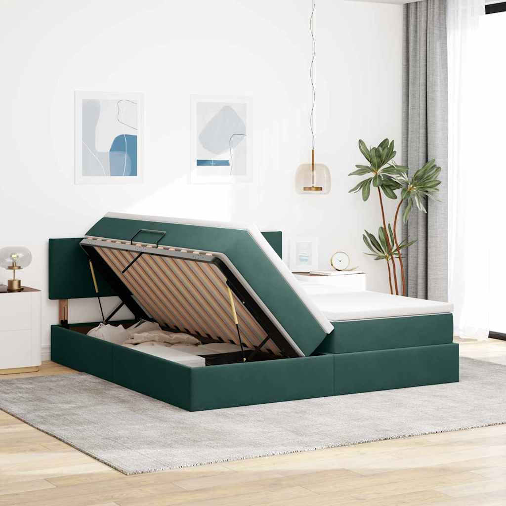 Letto con contenitore LED e materasso Verde Scuro 200 x 200 cm