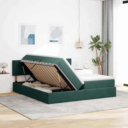 Letto con contenitore LED e materasso Verde Scuro 200 x 200 cm