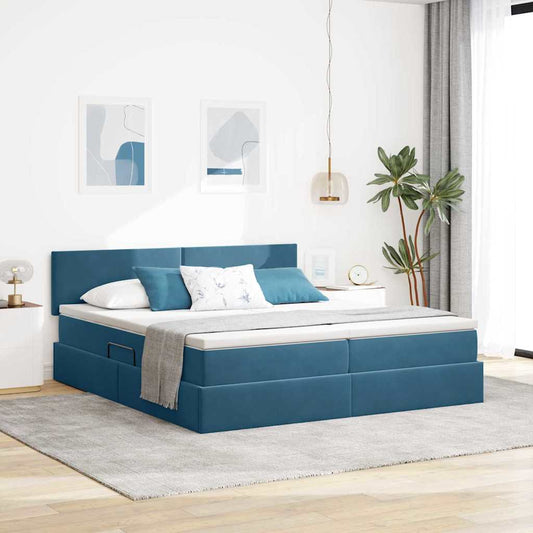Letto con contenitore LED e materasso Blu Scuro 200 x 200 cm