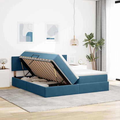 Letto con contenitore LED e materasso Blu Scuro 200 x 200 cm