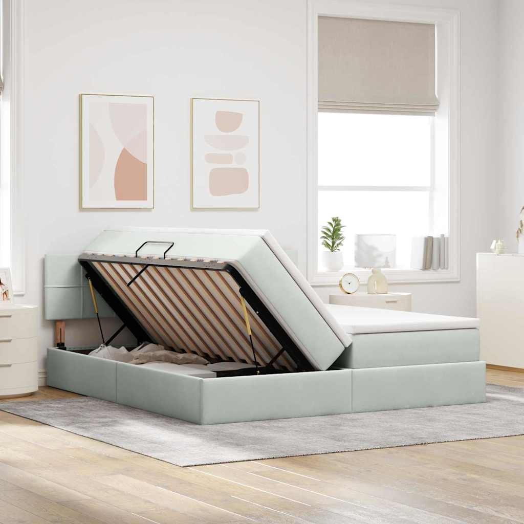 Letto con contenitore LED e materasso Grigio Chiaro