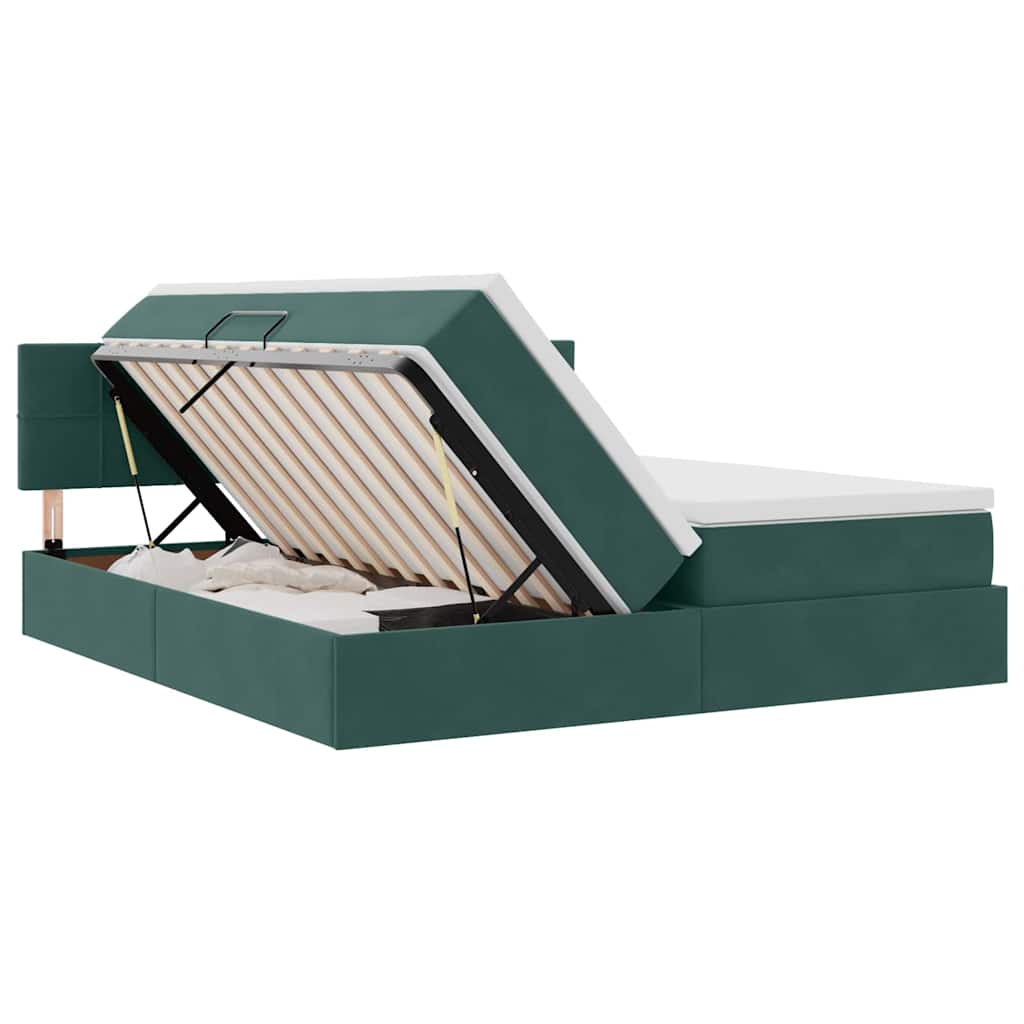 Letto con contenitore LED e materasso Verde Scuro 180 x 200 cm
