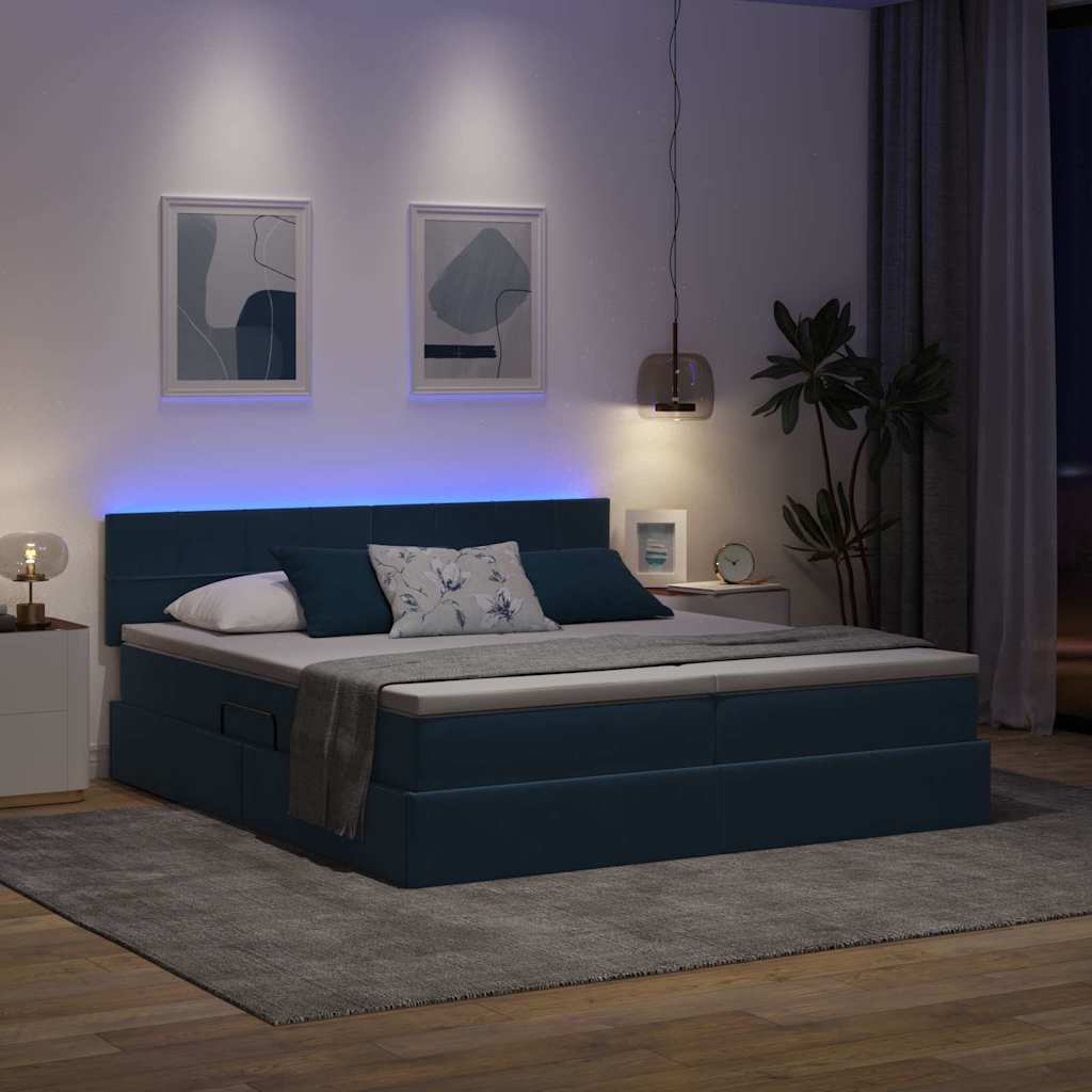 Letto con contenitore LED e materasso Blu Scuro 180 x 200 cm