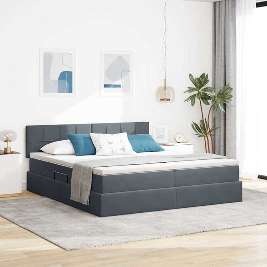 Letto con contenitore LED e materasso Grigio Scuro 200 x 200 cm