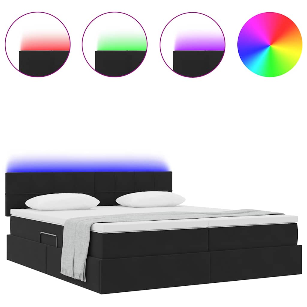 Letto con contenitore LED e materasso Nero 200 x 200 cm Velluto