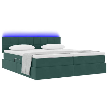 Letto con contenitore LED e materasso Verde Scuro 200 x 200 cm