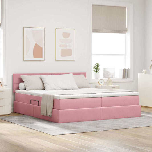 Letto con contenitore LED e materasso Rosa 200 x 200 cm Velluto