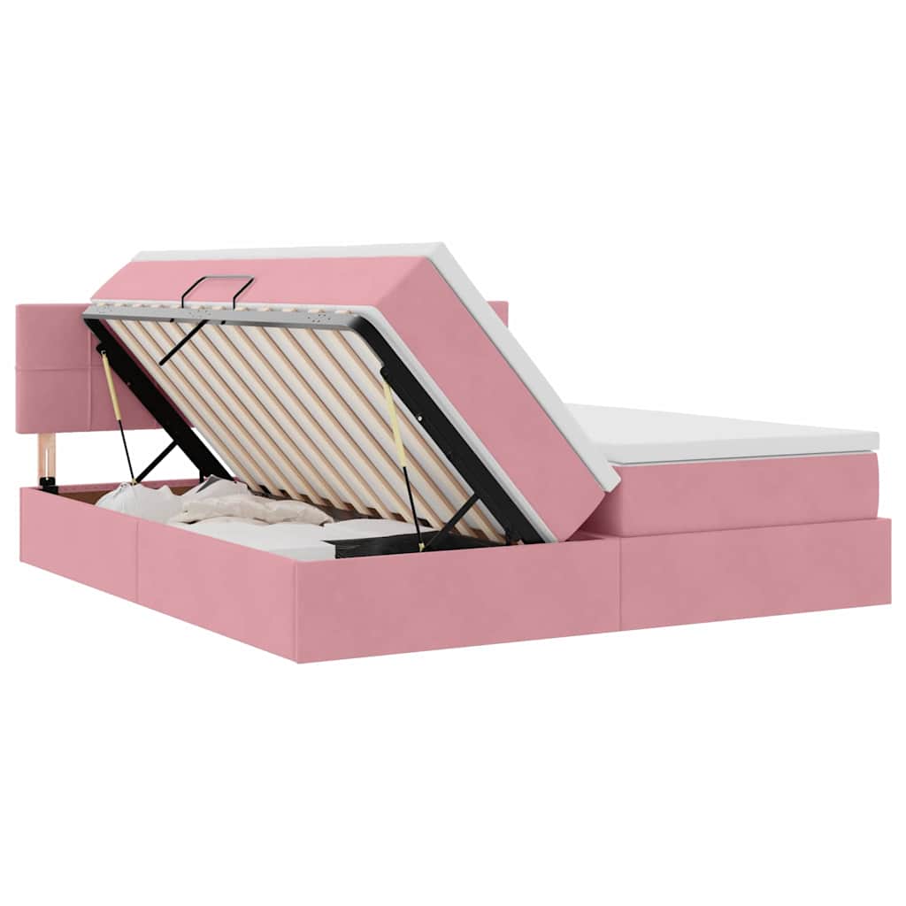 Letto con contenitore LED e materasso Rosa 200 x 200 cm Velluto
