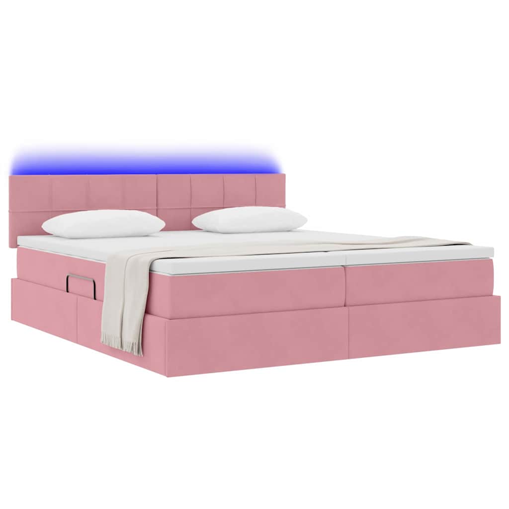 Letto con contenitore LED e materasso Rosa 200 x 200 cm Velluto