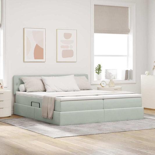 Letto con contenitore LED e materasso Grigio Chiaro