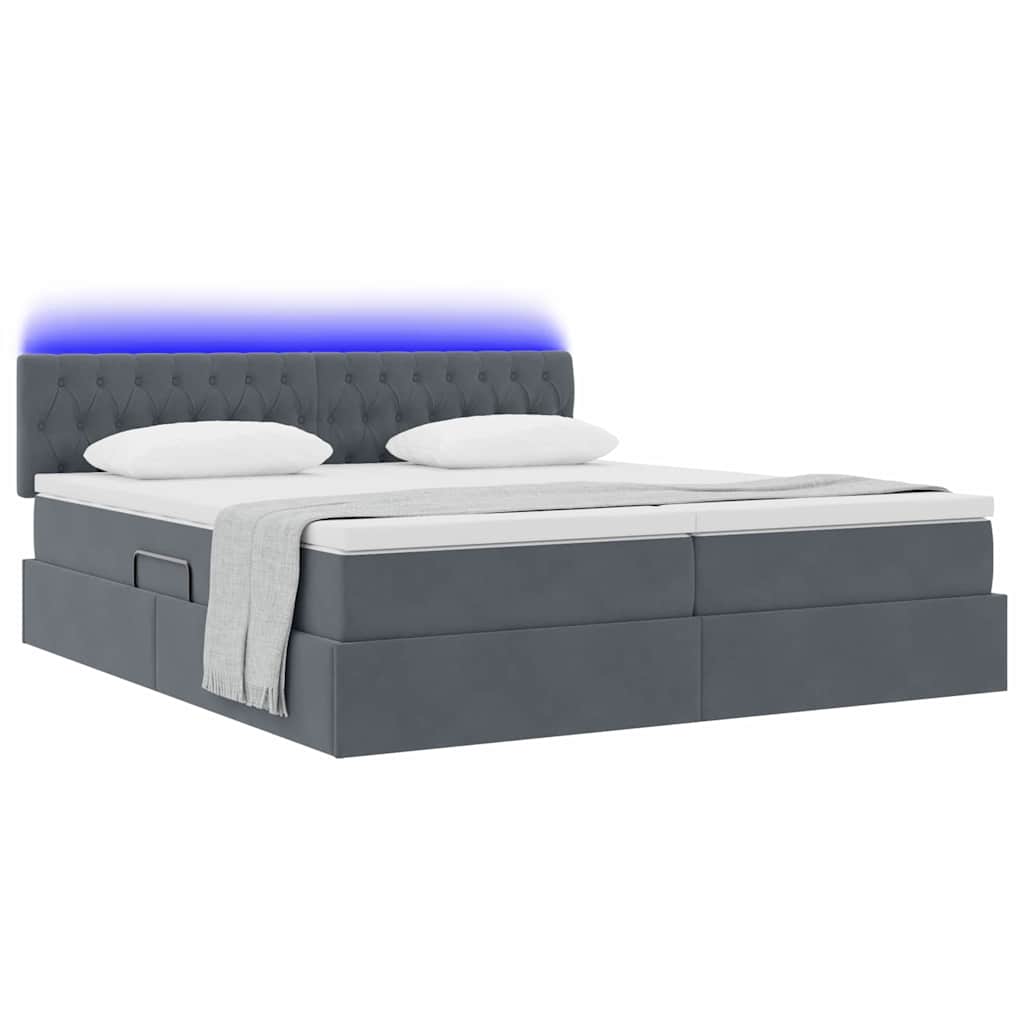 Letto con contenitore LED e materasso Grigio Scuro 180 x 200 cm