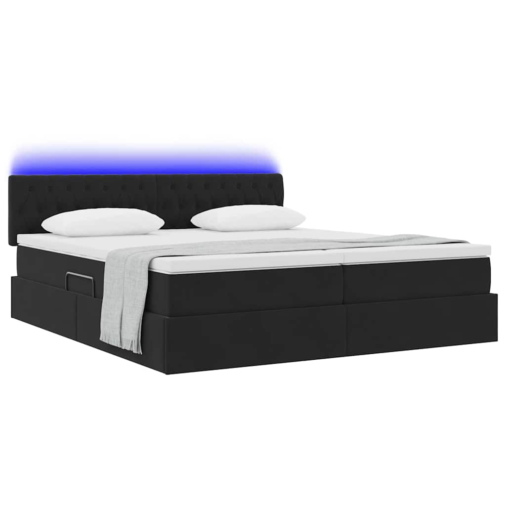 Letto con contenitore LED e materasso Nero 180 x 200 cm Velluto