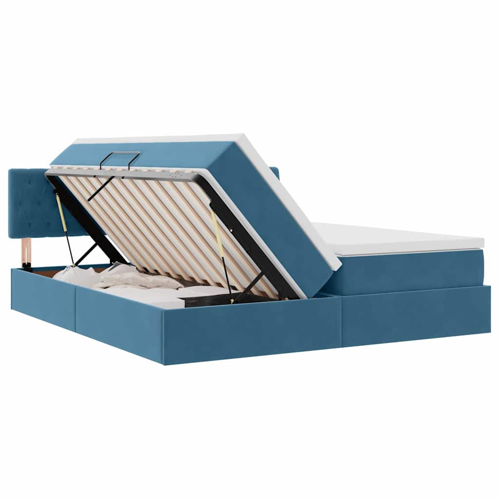 Letto con contenitore LED e materasso Blu Scuro 200 x 200 cm