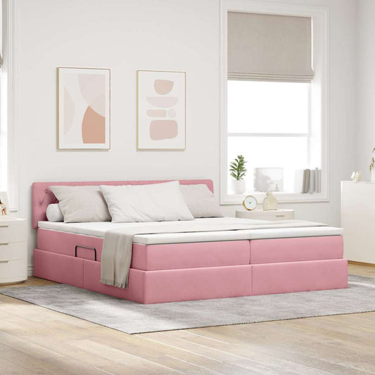 Letto con contenitore LED e materasso Rosa 200 x 200 cm Velluto