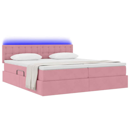 Letto con contenitore LED e materasso Rosa 180 x 200 cm Velluto