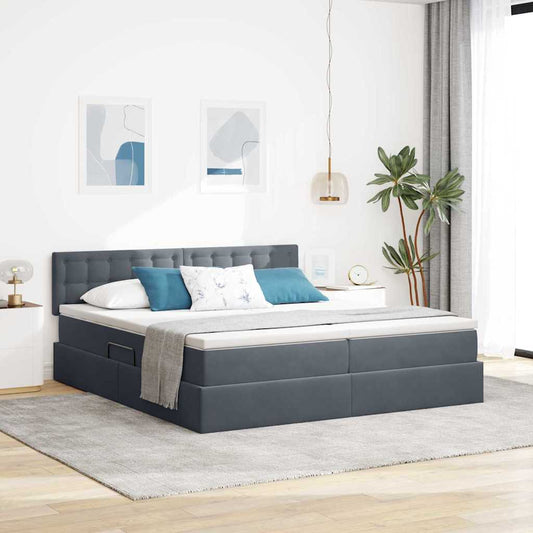Letto con contenitore LED e materasso Grigio Scuro 200 x 200 cm
