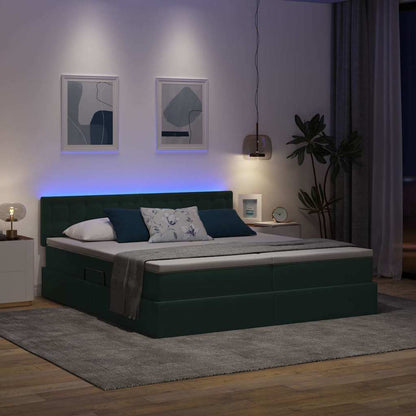 Letto con contenitore LED e materasso Verde Scuro 200 x 200 cm