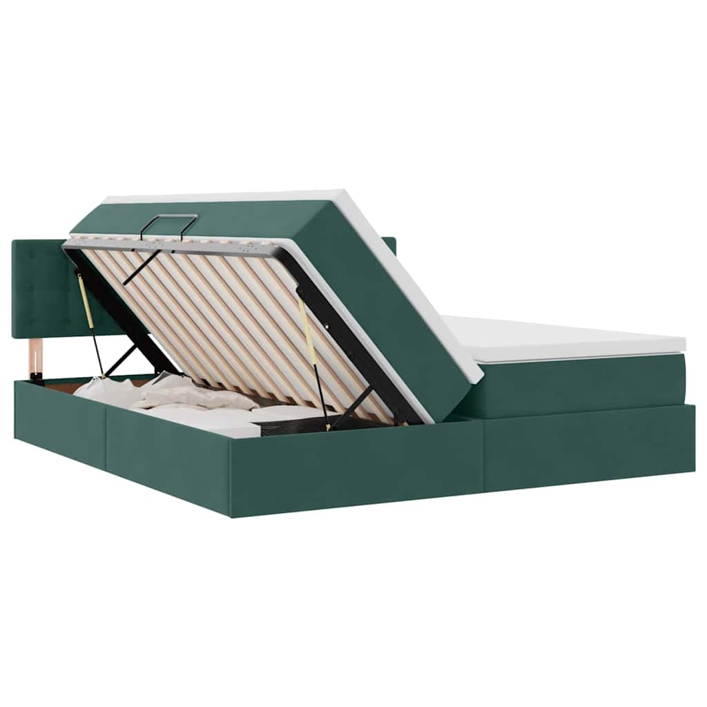 Letto con contenitore LED e materasso Verde Scuro 200 x 200 cm