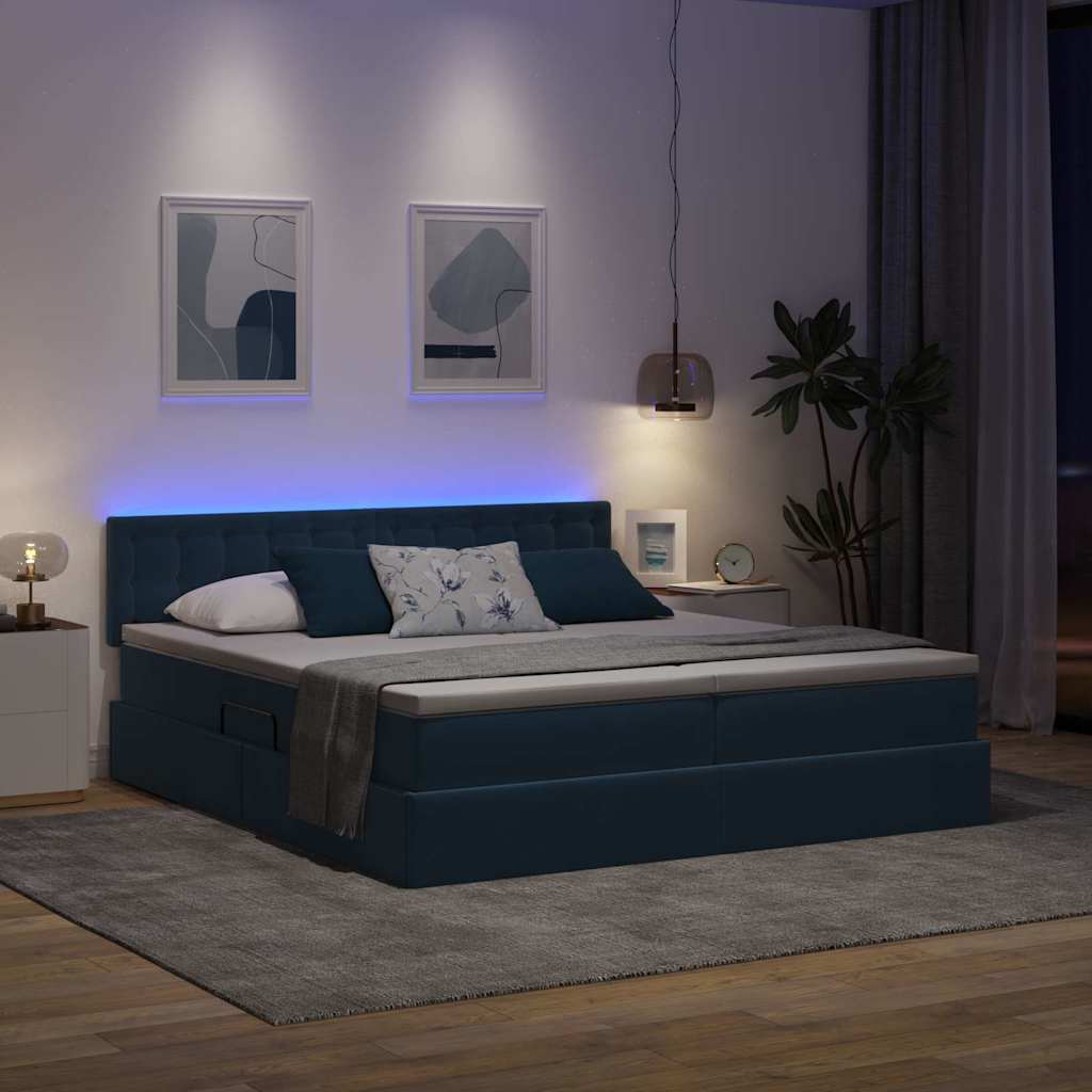 Letto con contenitore LED e materasso Blu Scuro 200 x 200 cm
