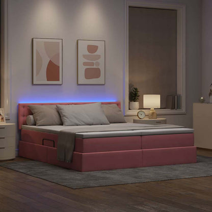 Letto con contenitore LED e materasso Rosa 200 x 200 cm Velluto