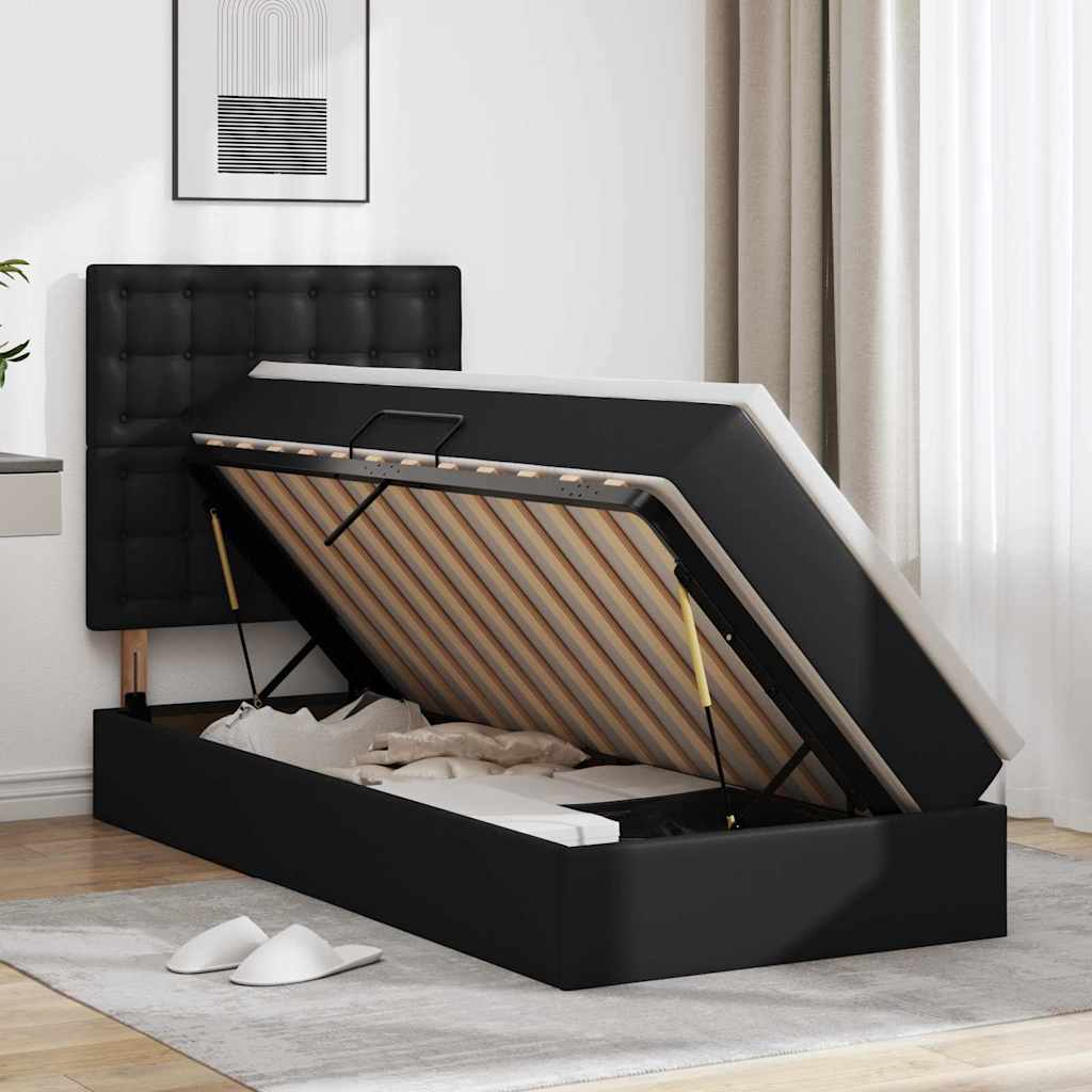 Letto con Contenitore Nero 90 x 190 cm Pelle Sintetica | homemem39