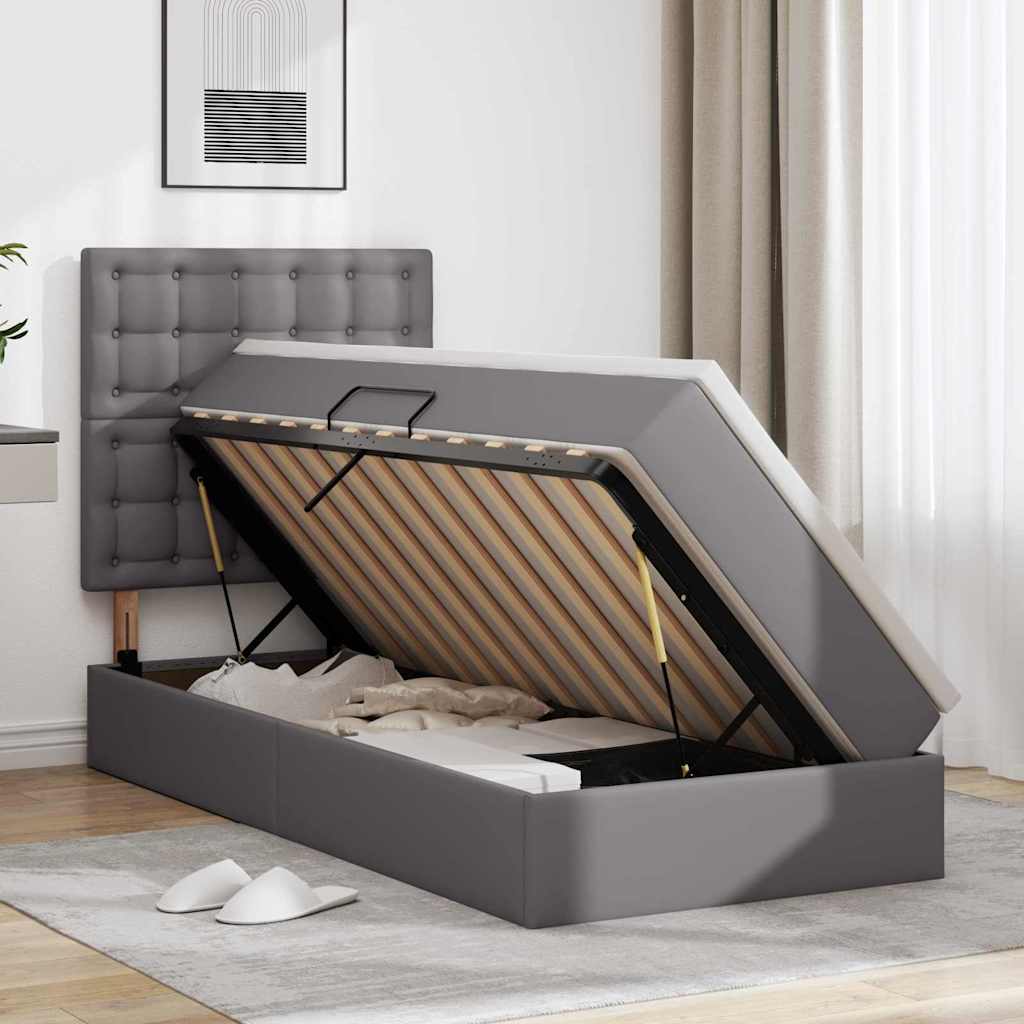 Letto con Contenitore Grigio 90 x 190 cm Pelle Sintetica | homemem39