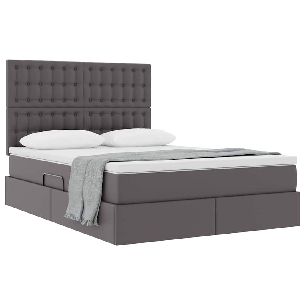 Letto con Contenitore Grigio 140 x 190 cm Pelle Sintetica | homemem39