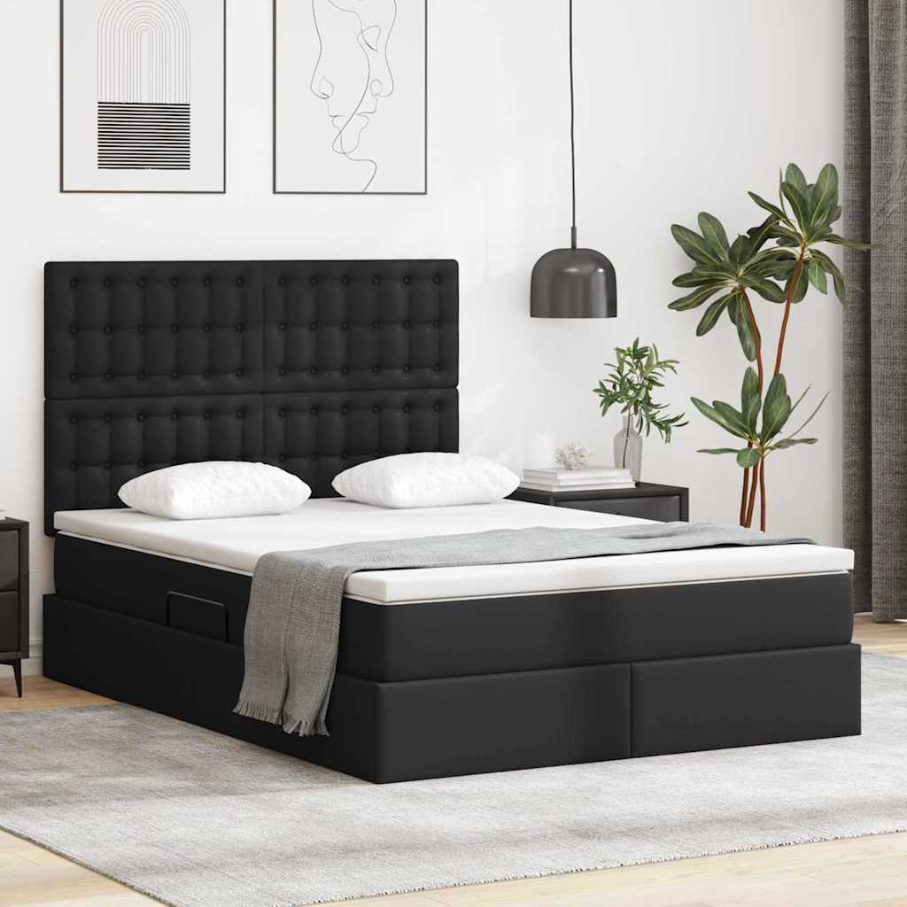 Letto con Contenitore Nero 140 x 200 cm Pelle Sintetica | homemem39