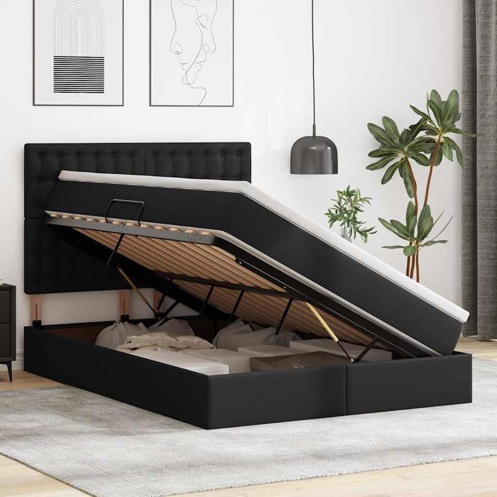 Letto con Contenitore Nero 140 x 200 cm Pelle Sintetica | homemem39
