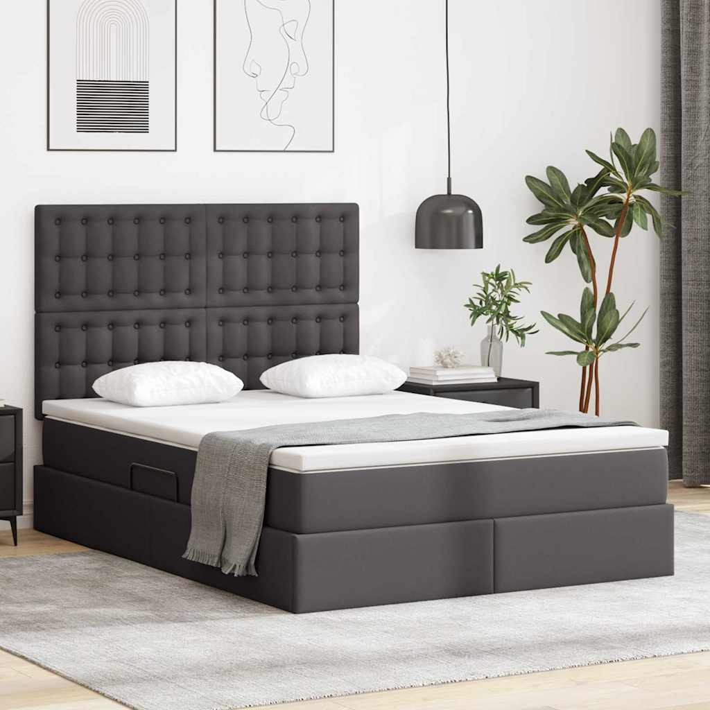 Letto con Contenitore Grigio 140 x 200 cm Pelle Sintetica | homemem39