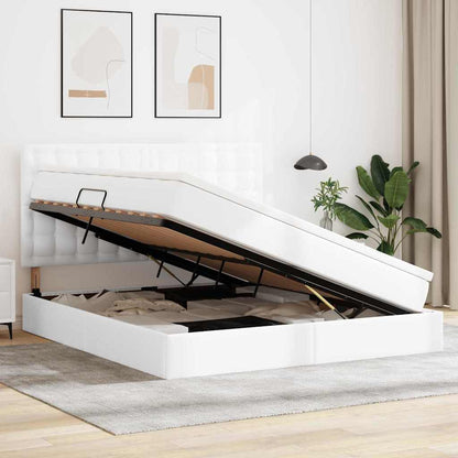 Letto con Contenitore Bianco Puro 160 x 200 cm Pelle Sintetica