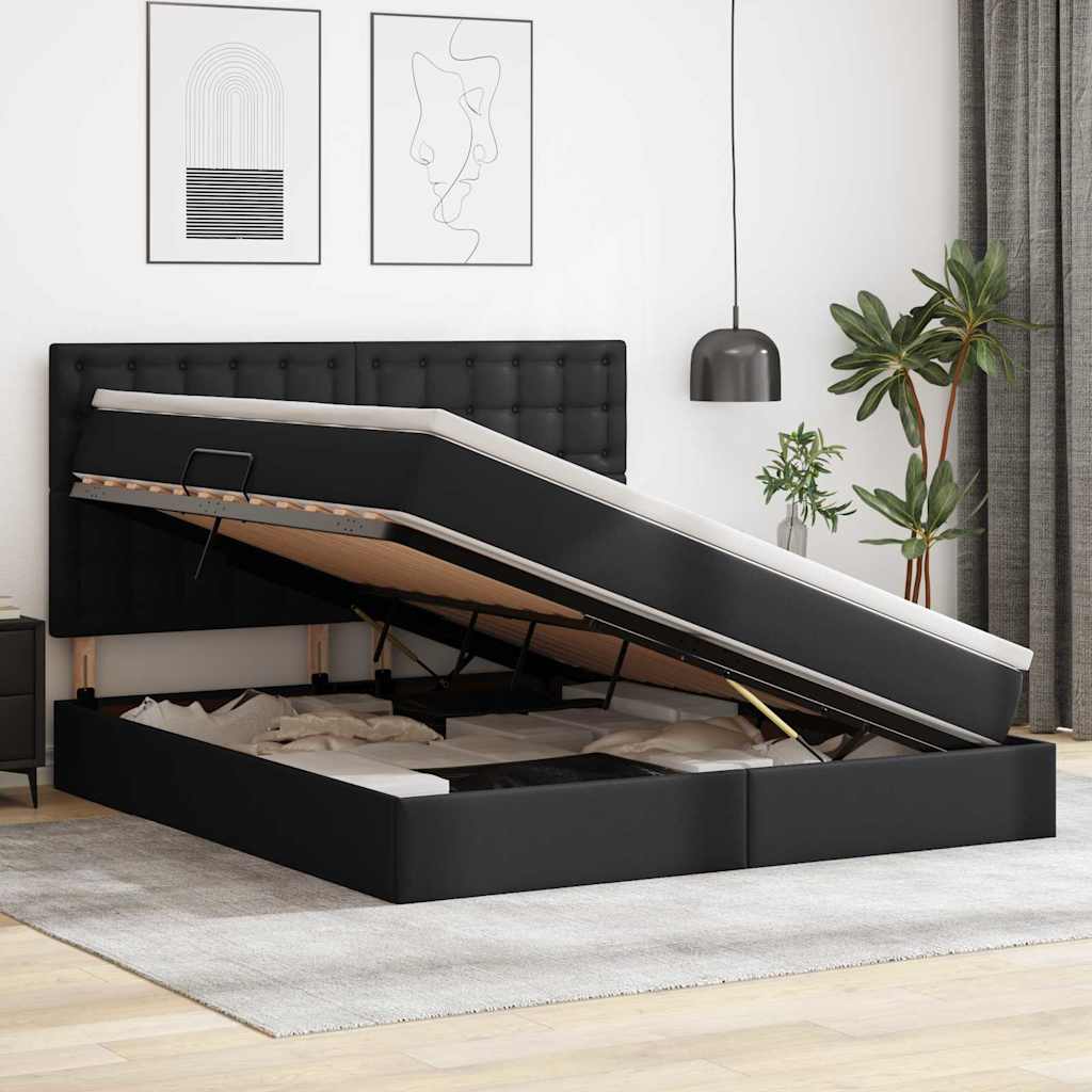 Letto con Contenitore Nero 180 x 200 cm Pelle Sintetica | homemem39