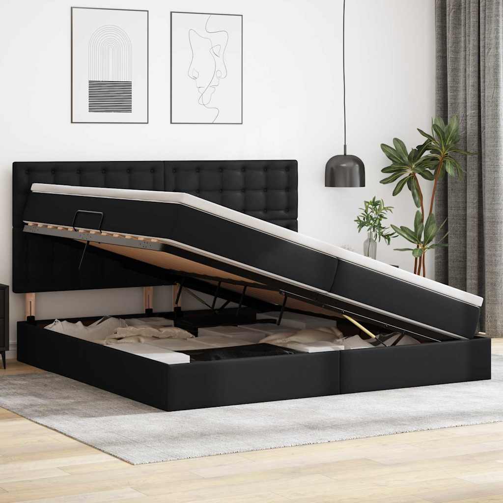 Letto con Contenitore Nero 200 x 200 cm Pelle Sintetica | homemem39