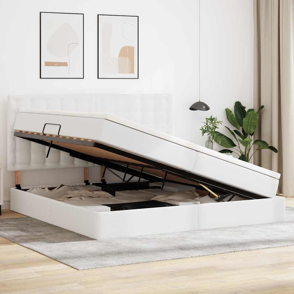 Letto con Contenitore Bianco Puro 200 x 200 cm Pelle Sintetica | homemem39