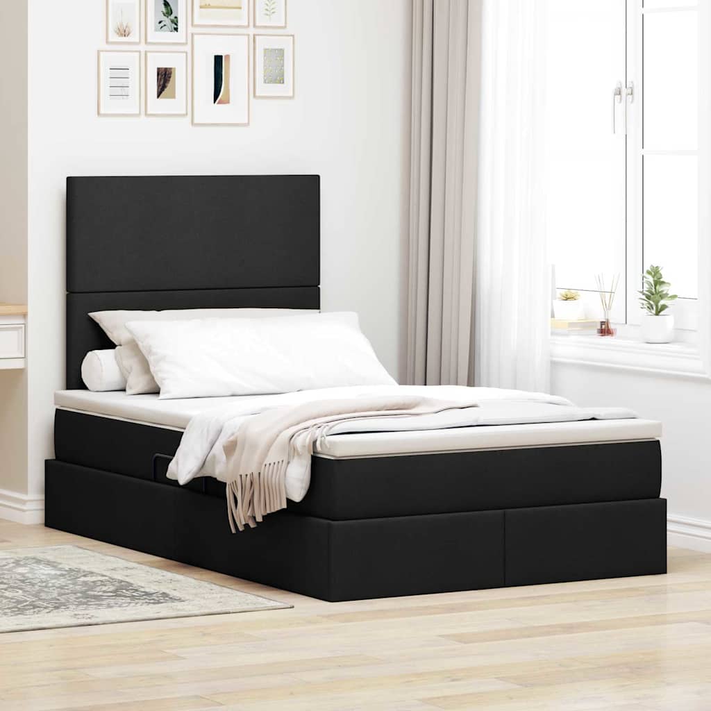 Letto con contenitore e materasso Nero 120 x 200 cm Poliestere