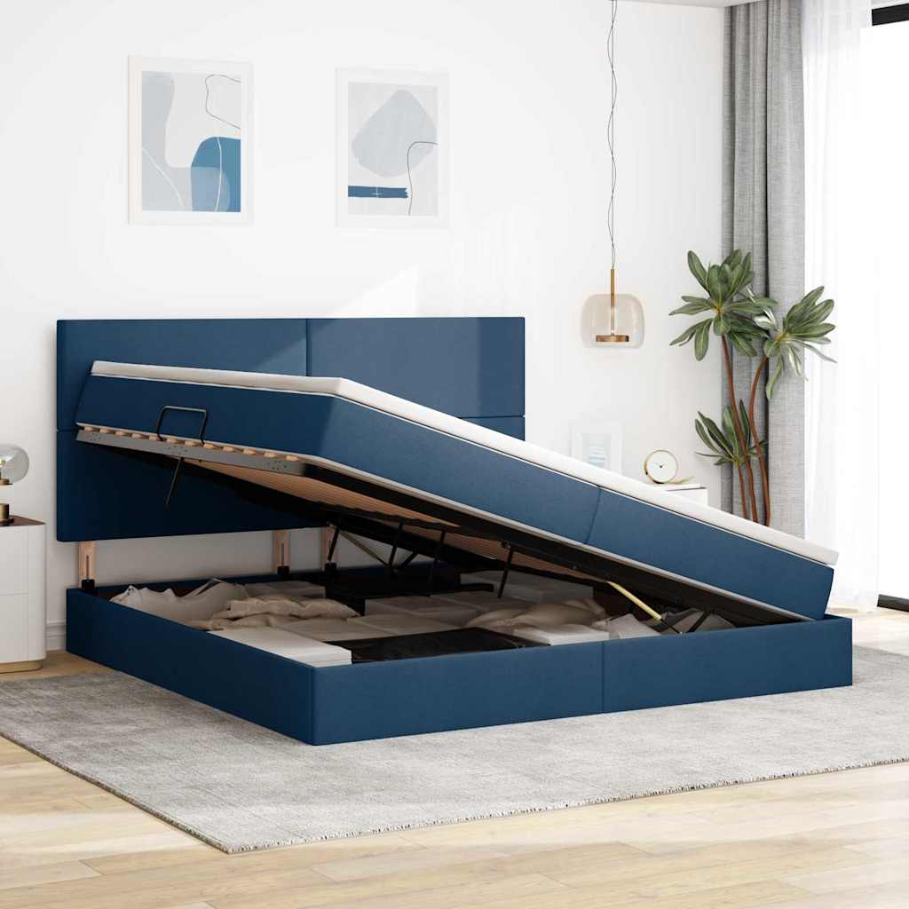 Letto con contenitore e materasso Blu 200 x 200 cm Tessuto | homemem39
