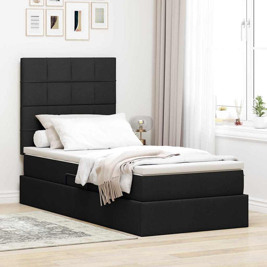 Letto con contenitore e materasso Nero 90 x 190 cm Tessuto | homemem39