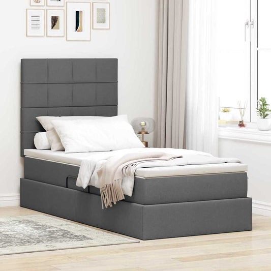 Letto con contenitore e materasso Grigio scuro 90 x 200 cm