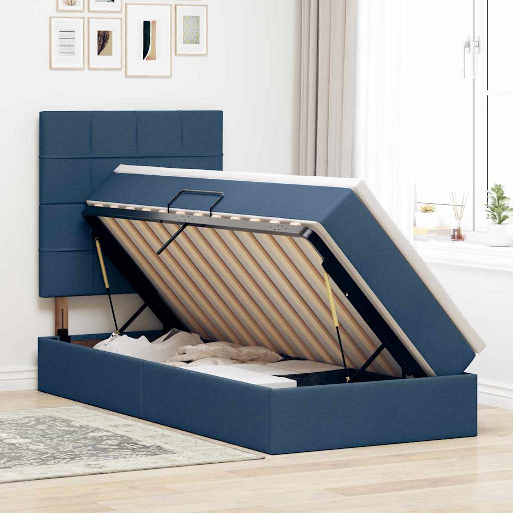Letto con contenitore e materasso Blu 90 x 200 cm Tessuto | homemem39
