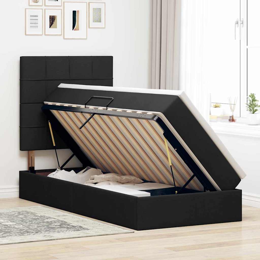 Letto con contenitore e materasso Nero 100 x 200 cm Tessuto | homemem39