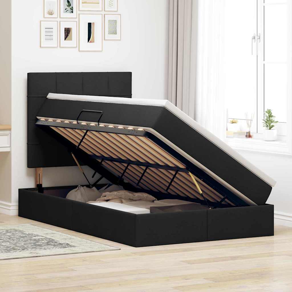 Letto con contenitore e materasso Nero 120 x 200 cm Tessuto | homemem39