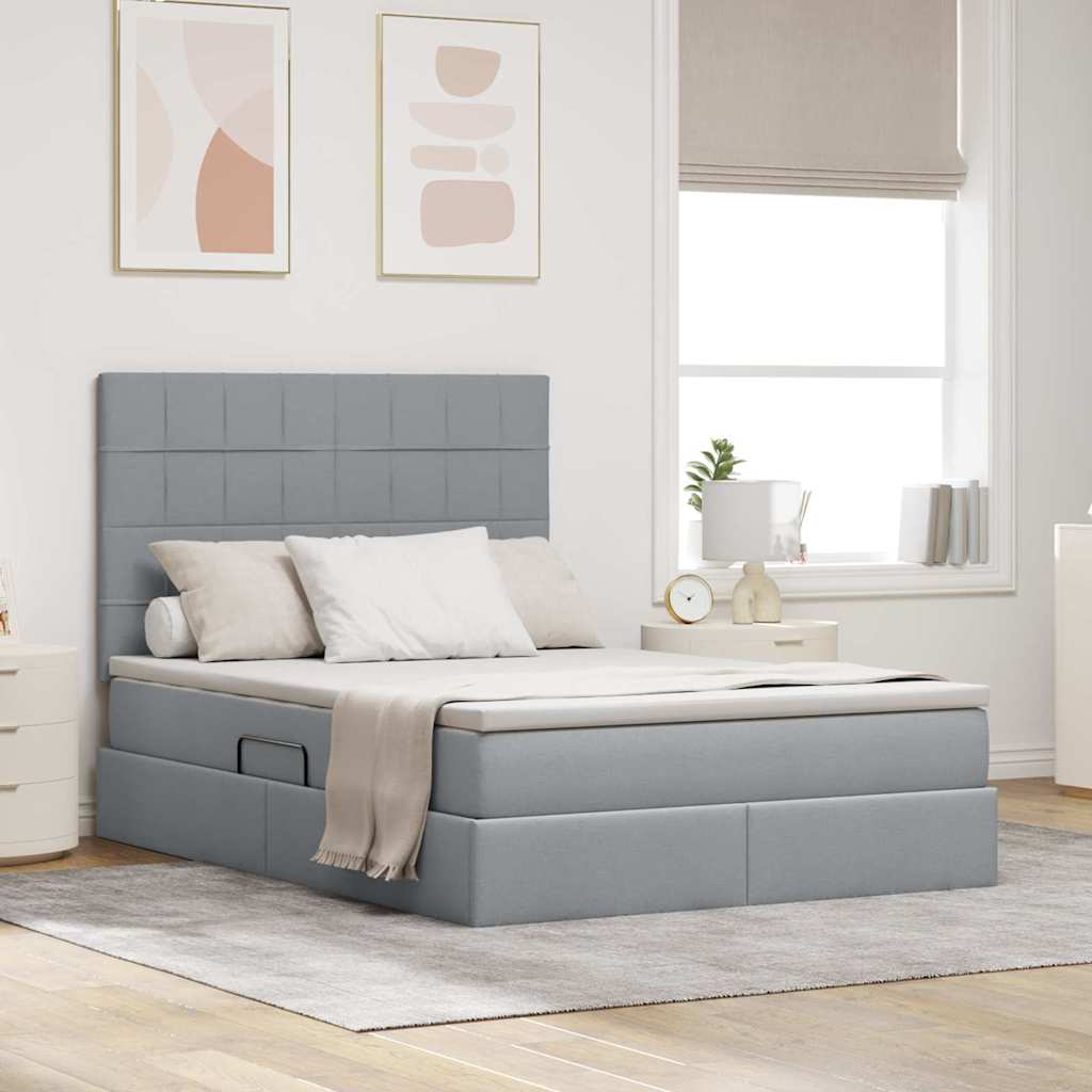 Letto con contenitore e materasso Grigio chiaro 140 x 200 cm